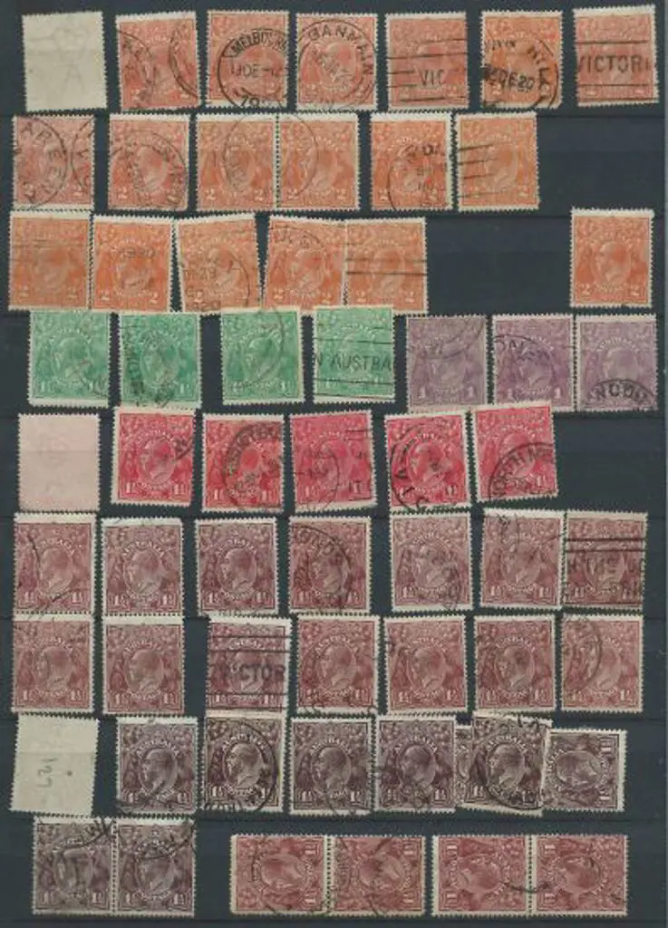 Kangaroo & KGV Low vals used in quantity in red ... Image 1++