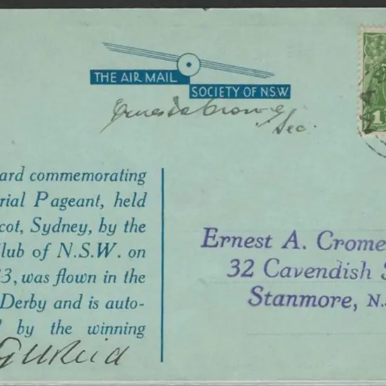 1933 (30th Sept) Mascot Aerial Derby souvenir ...