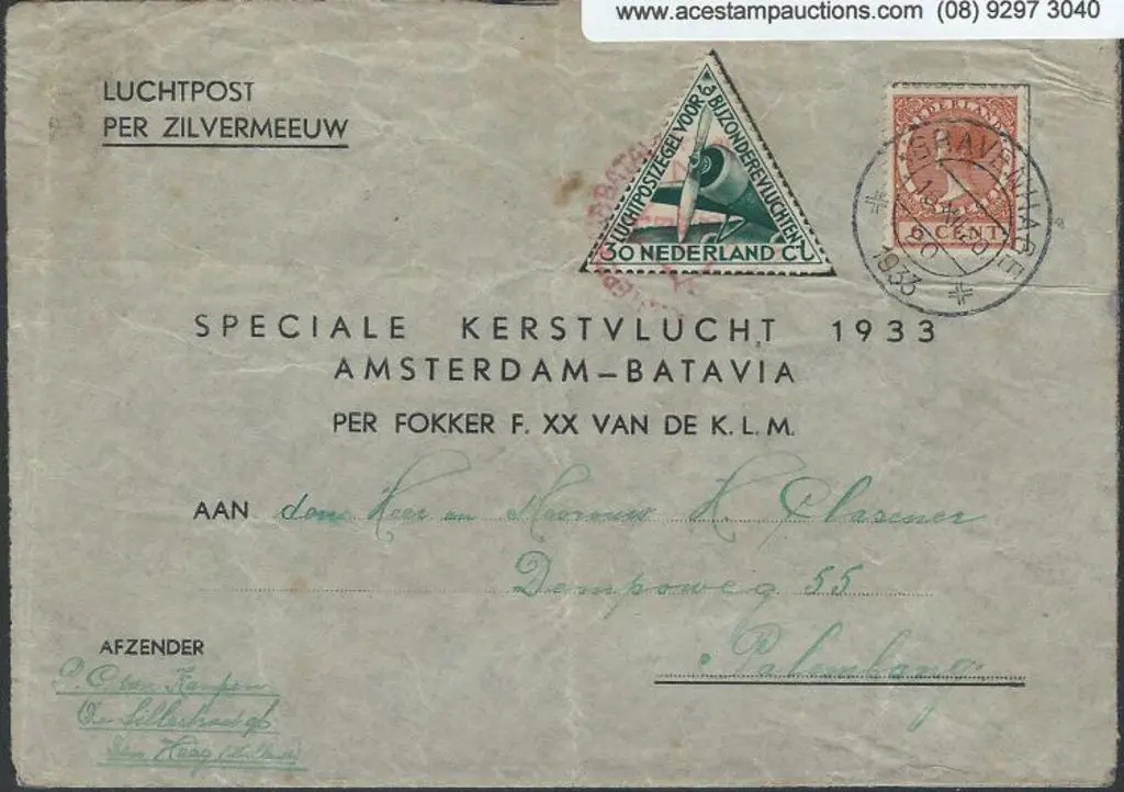 1933 (16th Dec) KLM Special Flight cover Amsterdam ... Image 1++