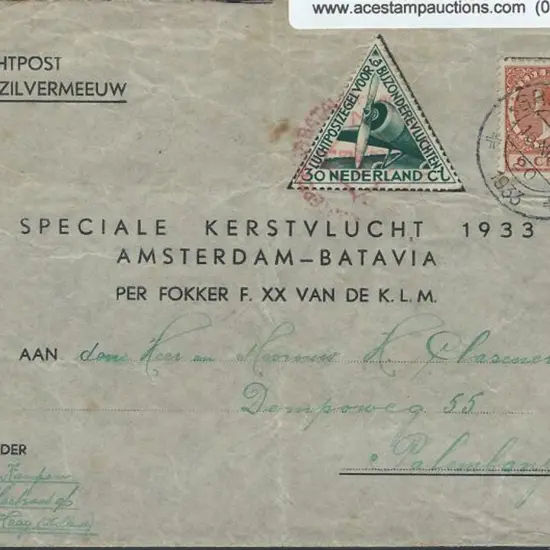 1933 (16th Dec) KLM Special Flight cover Amsterdam ...
