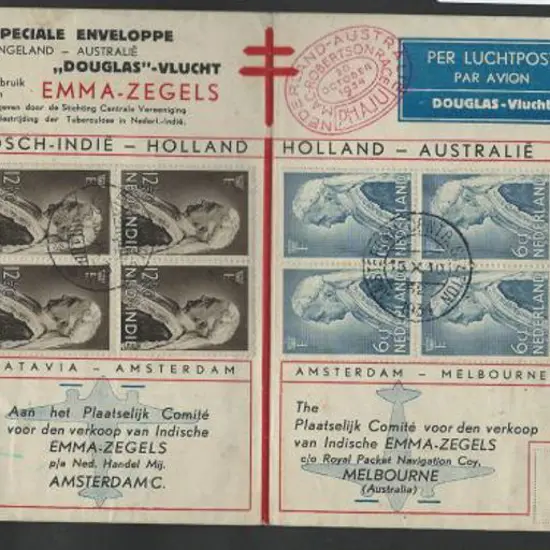 1934 (15th Oct) Netherlands to Melbourne Reg'd ...