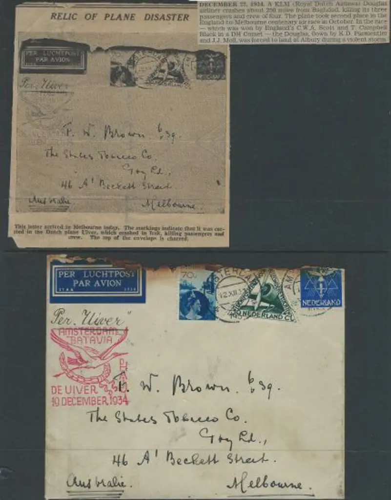 1934 (22nd Dec) KLM "Uiver" crash cover. Occurred ... Image 1++