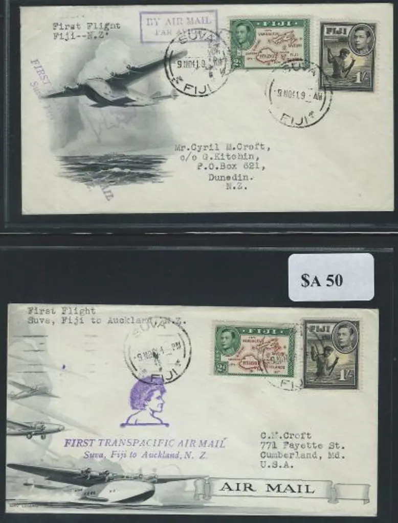 1941 Fiji to USA x 6 & one to NZ all bearing 2 ... Image 1++