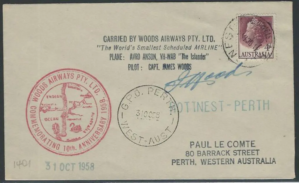 1958 (31st Oct) Rottnest to Perth flight by Woods ... Image 1++