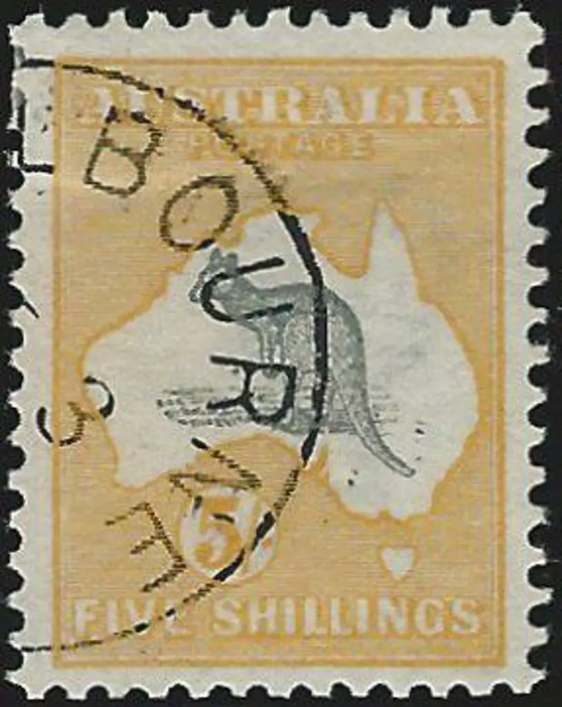 1913 1st wmk  5/- grey & yellow CTO. Well centred ... Image 1++