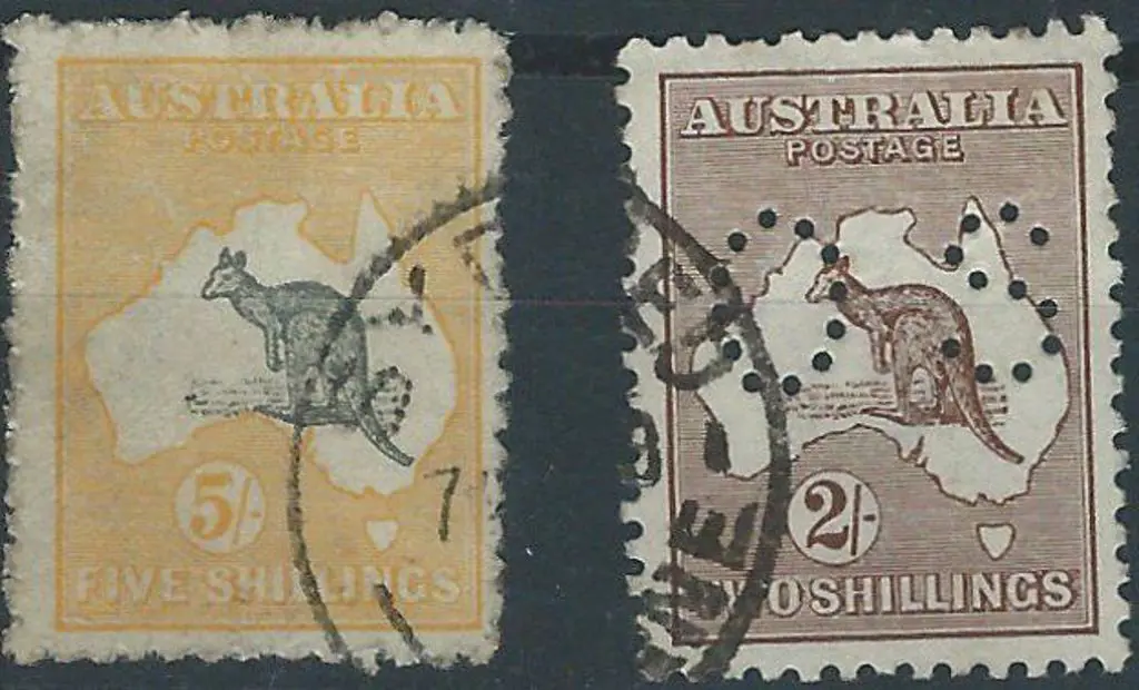 1915 2nd wmk 5/- grey & yellow with partial cds. ... Image 1++