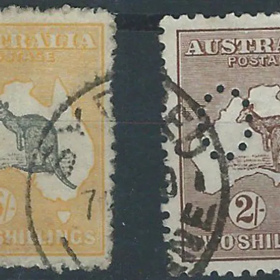 1915 2nd wmk 5/- grey & yellow with partial cds. ...