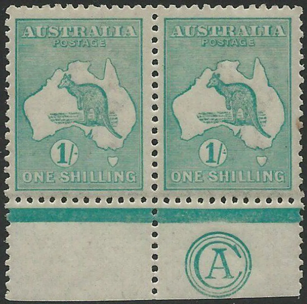 1915-28 3rd wmk 1/- blue-green Die II CA Monogram ... Image 1++