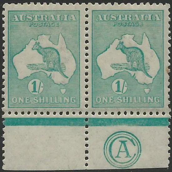 1915-28 3rd wmk 1/- blue-green Die II CA Monogram ...