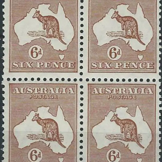 1923-30 Smult 6d chestnut block of 4 with lower ...