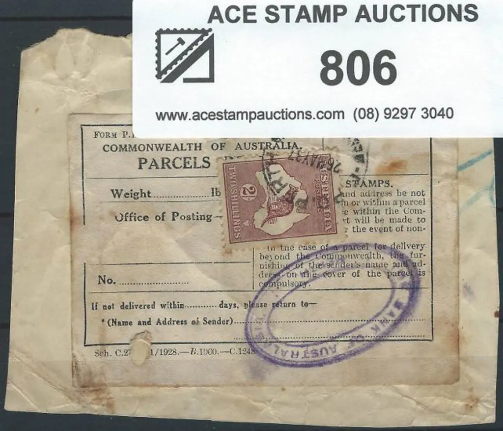 1931-47 CofA 2/- maroon Die II on parcel label ... Image 1++