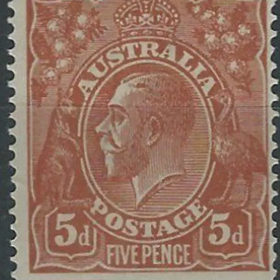 1914-20 Single wmk 5d chestnut with comb perf. ...