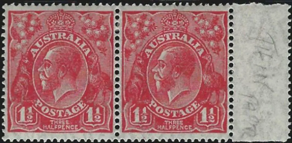1926-30 SM wmk Perf.14 1½d scarlet marginal pair ... Image 1++