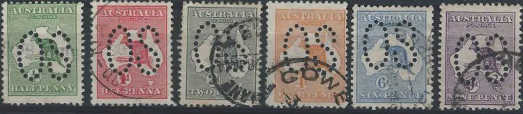 1913 ½d, 1d, 2d, 4d, 6d & 9d kangaroos all ... Image 1++
