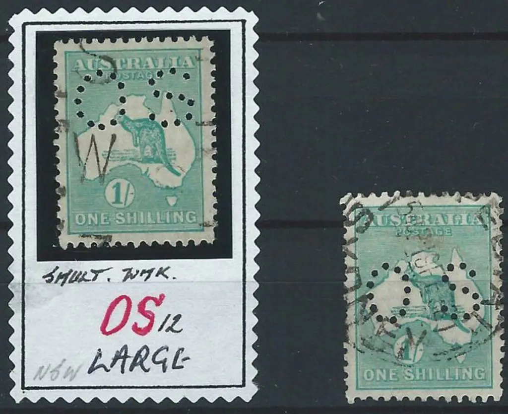 1913 1/- emerald kangaroo perfined OS in both ... Image 1++