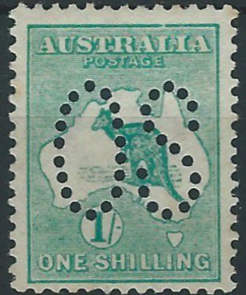 1913 1/- emerald, 1st wmk, perfined large "OS". No ... Image 1++