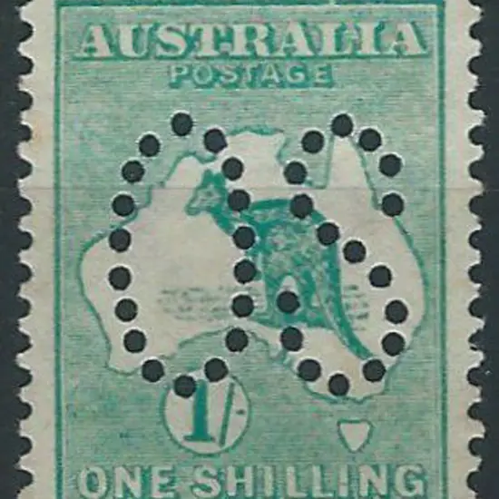1913 1/- emerald, 1st wmk, perfined large "OS". No ...