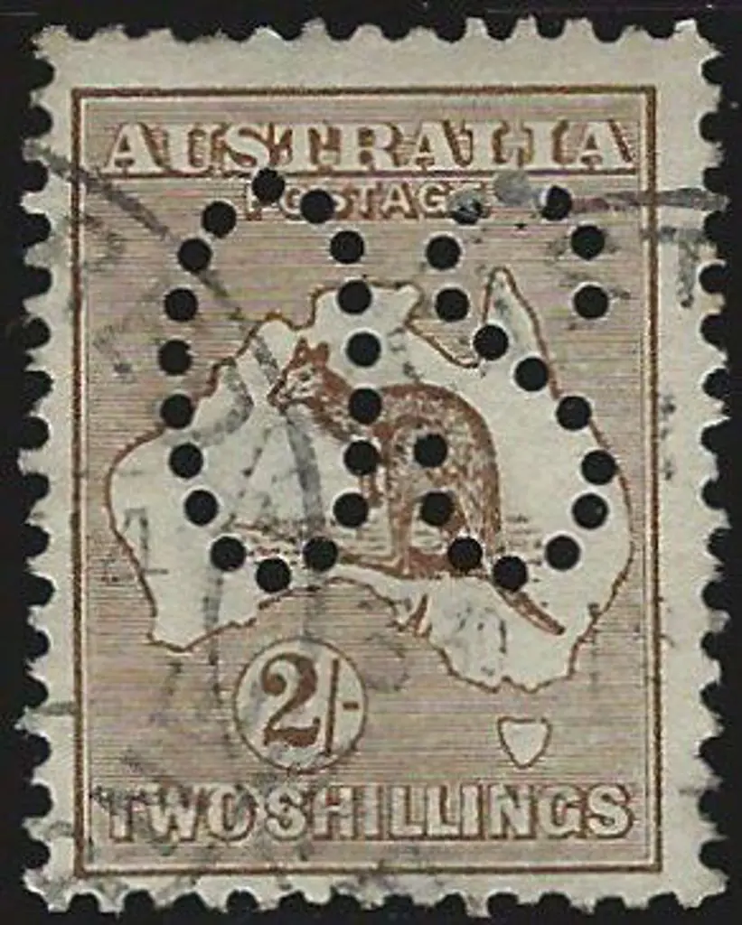 1913 2/- brown perfined large "OS". F/U & ... Image 1++
