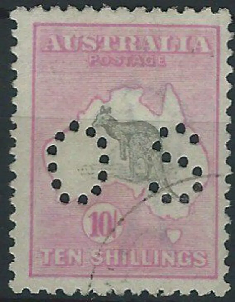 1915/28 10/- grey & pink kangaroo, 3rd wmk ... Image 1++