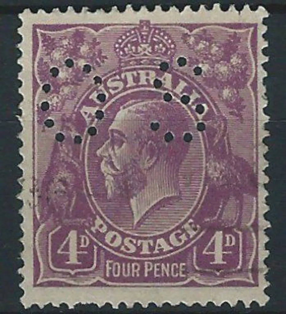 1918/23 4d violet KGV perfined "OS". F/U & well ... Image 1++