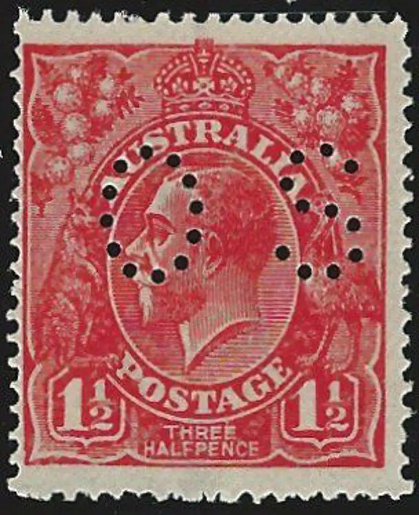 1924 1½d red Die I, single wmk, perfined "OS" with ... Image 1++