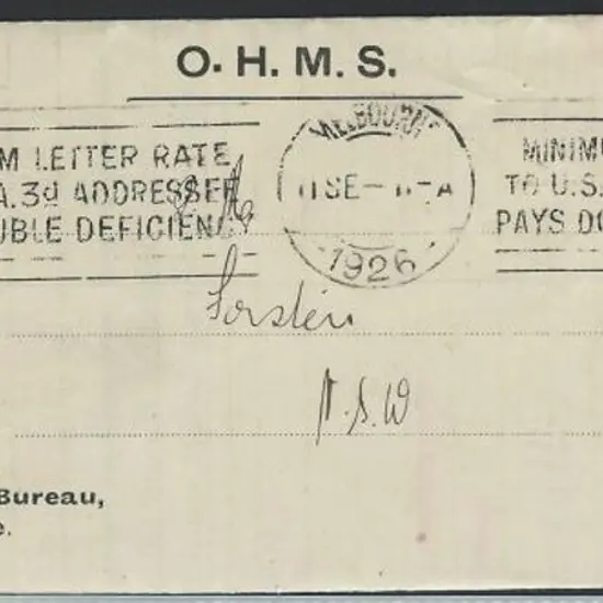 1926 1½d KGV perfined OS on OHMS pre-printed ...