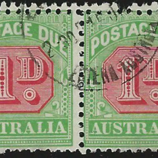 1914 1d rose red & green Postage Due pair with wmk ...