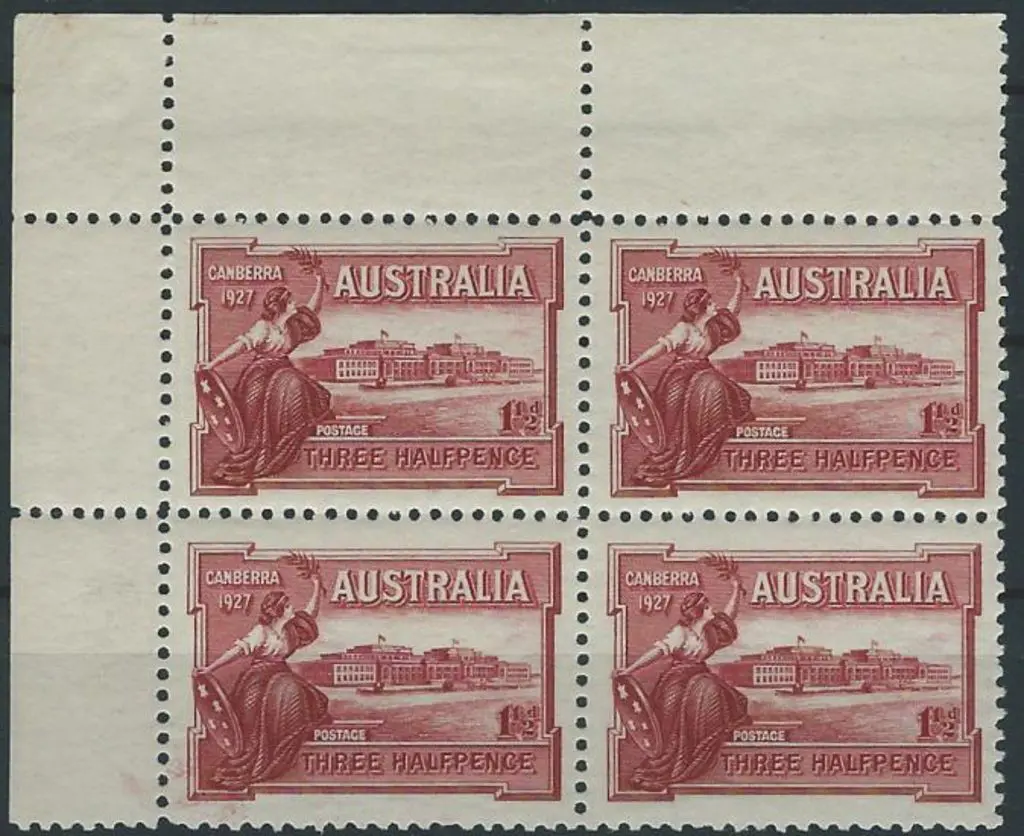 1927 1½d Canberra in upper left corner block of 4 ... Image 1++