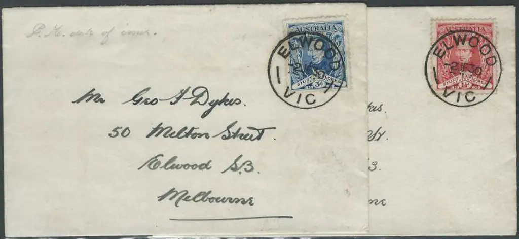 1930 (2nd June) 1½d & 3d Sturt on 2 matching plain ... Image 1++