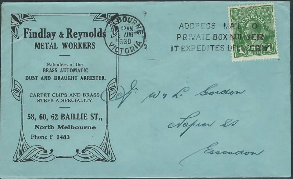 1930 (2nd Aug) advertising env for Findlay & ... Image 1++