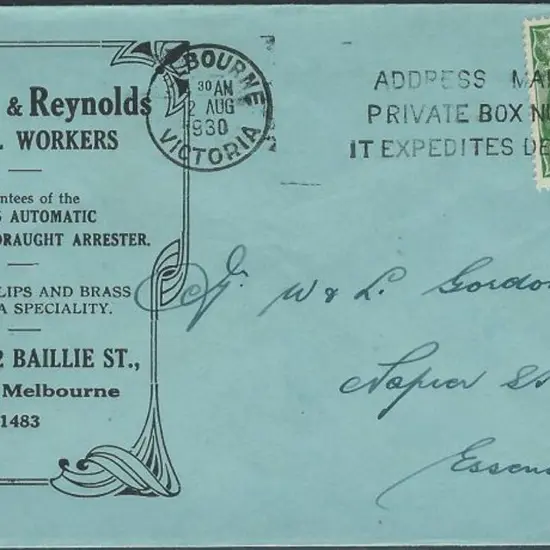 1930 (2nd Aug) advertising env for Findlay & ...