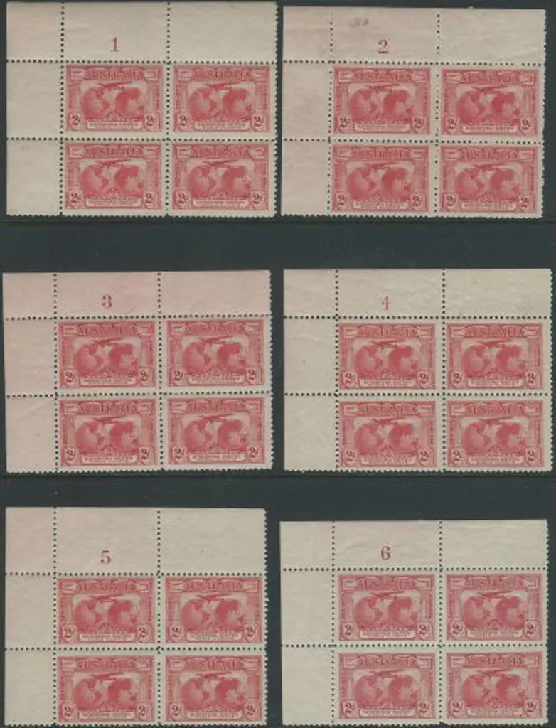 1931 2d Kingsford Smith set of 8 plate number ... Image 1++
