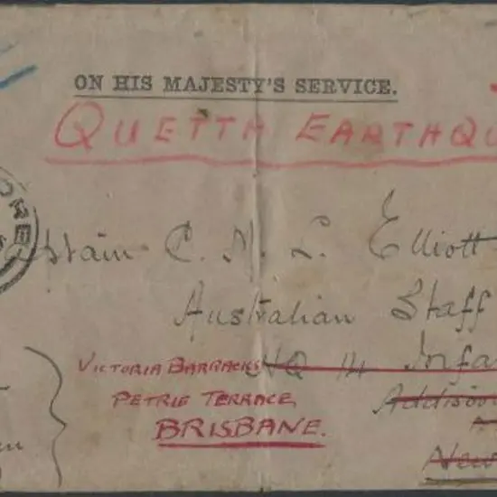 1935 "Freepost Quetta Earthquake Relief" OHMS ...