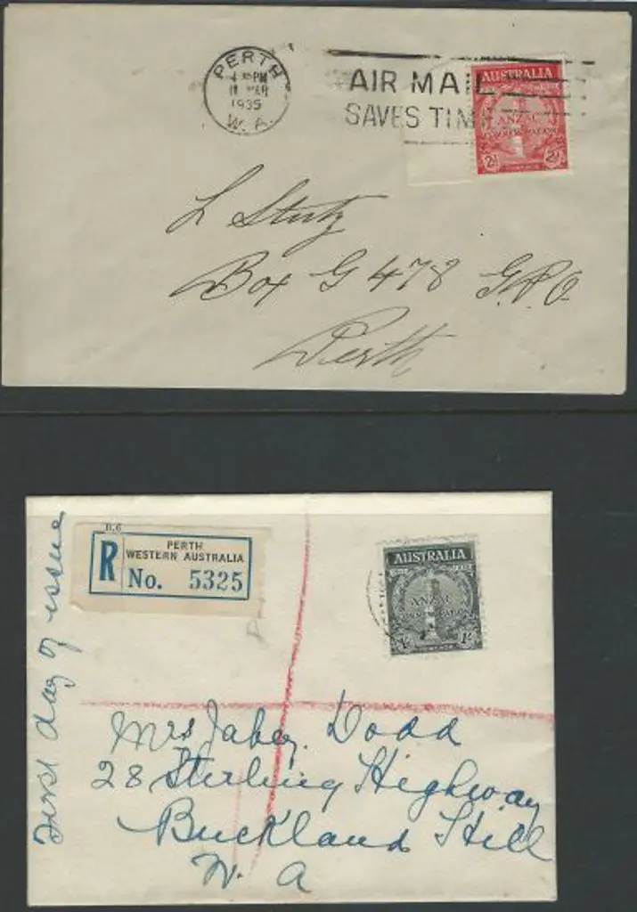 1935 (18th Mar) 2d & 1/- Anzac on individual plain ... Image 1++