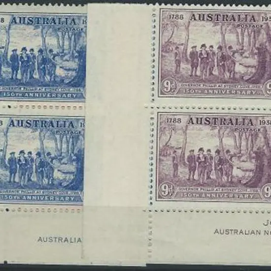 1937 NSW Sesqui set of 3 in Ash imprint blocks of ...