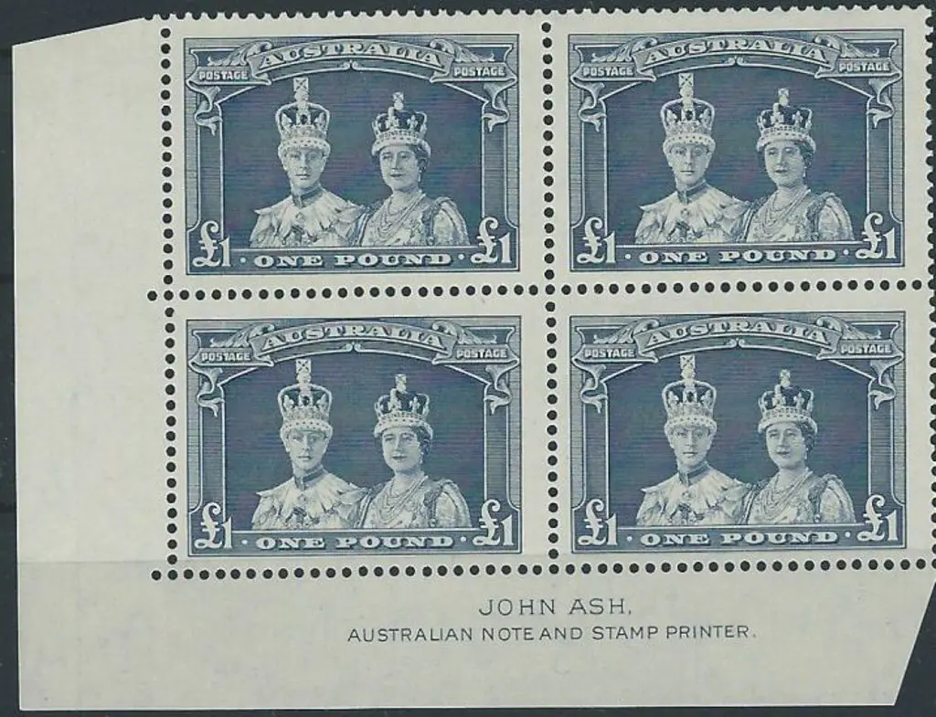 1937/48 £1 Robes Ash imprint block of 4 on thick ... Image 1++