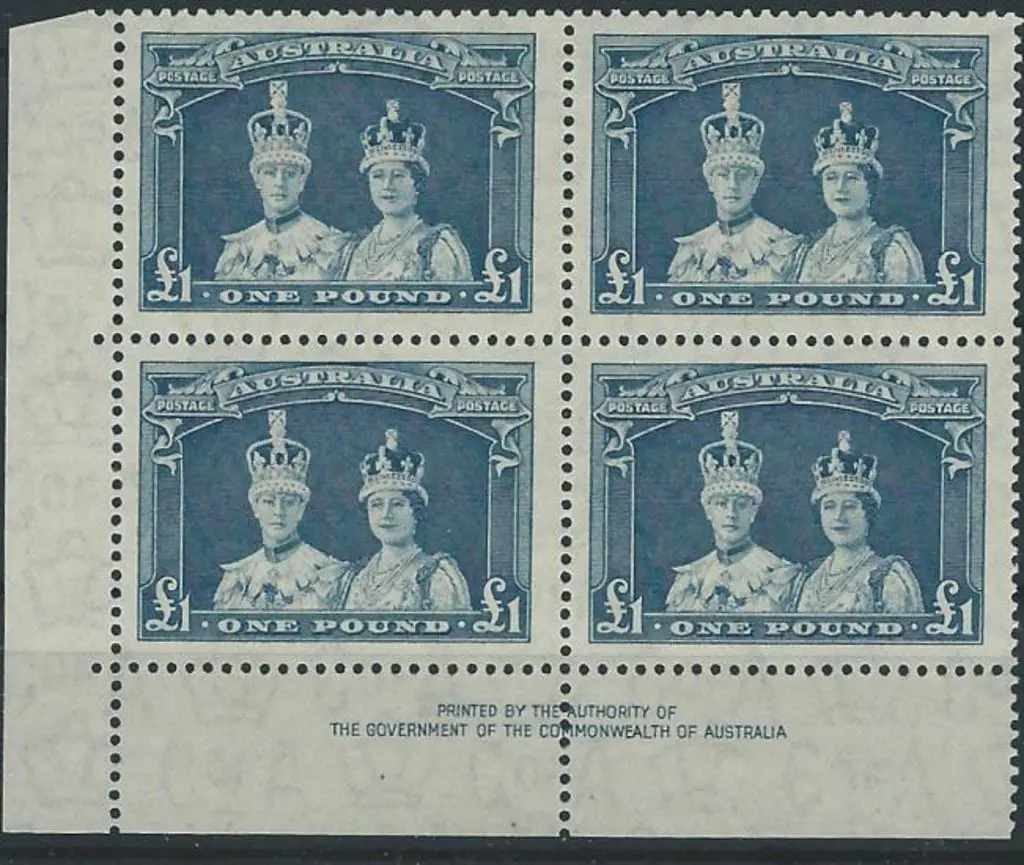 1937/48 £1 Robe COA Authority imprint block of 4 ... Image 1++