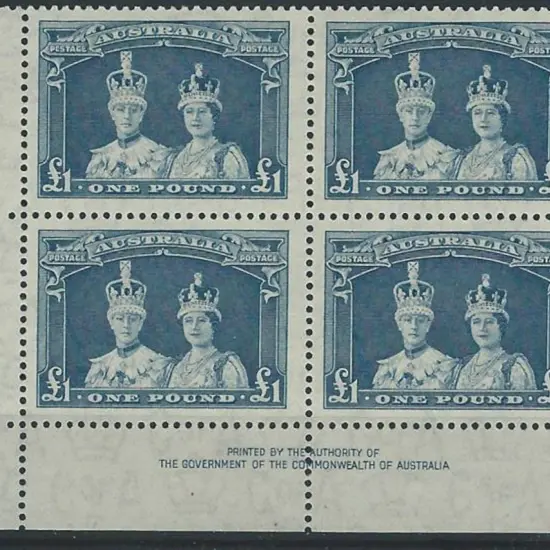 1937/48 £1 Robe COA Authority imprint block of 4 ...