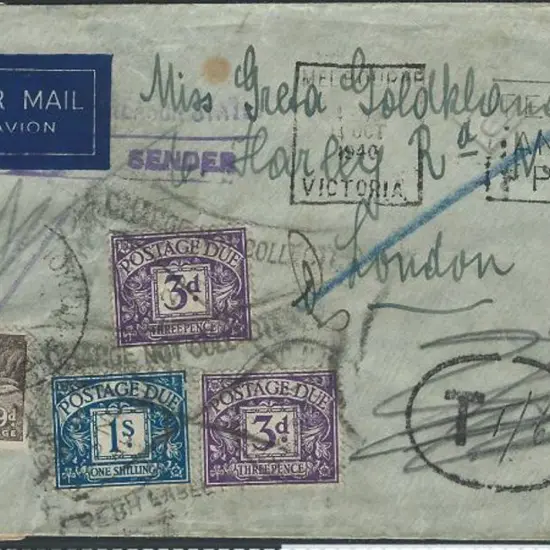 1940 (14th Oct) Censored & taxed airmail cover to ...