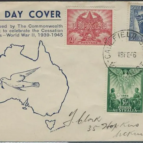 1946 (18th Feb) Peace set of 3 on Miller Bros. ...