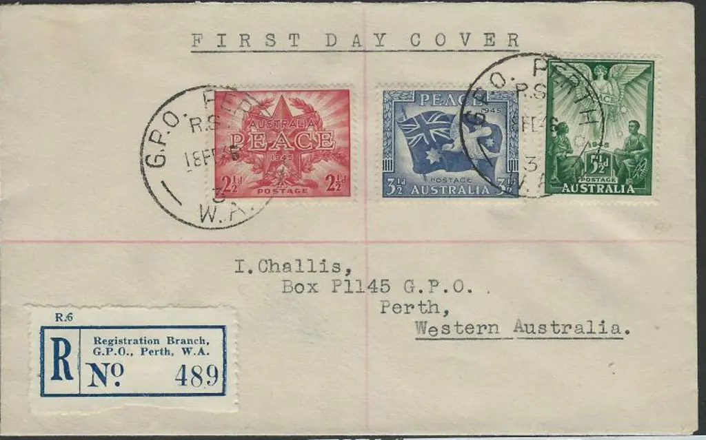 1946 (18th Feb) Peace set of 3 on plain Perth GPO ... Image 1++