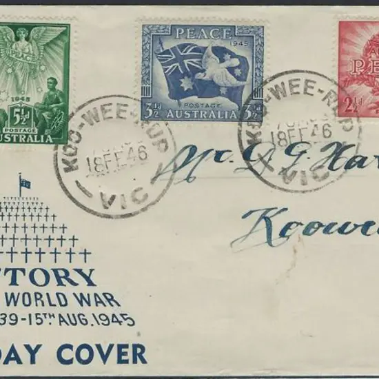 1946 (18th Feb) Peace set of 3 on Winslow cacheted ...