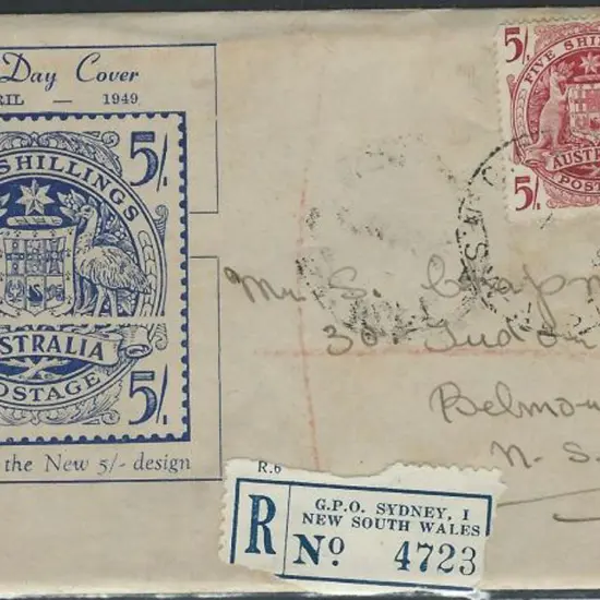 1949 (11th April) 5/- Arms on Miller Bros Sydney ...