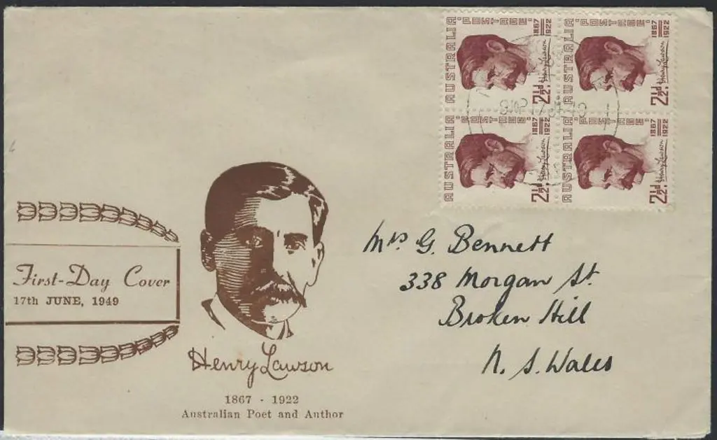 1949 (17th June) Henry Lawson block of 4 on Miller ... Image 1++