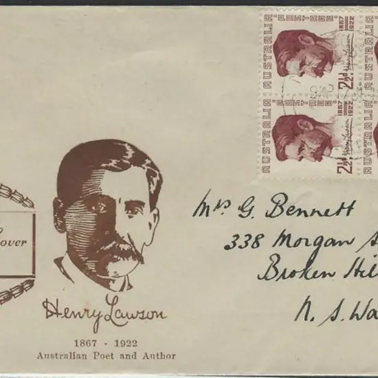 1949 (17th June) Henry Lawson block of 4 on Miller ...