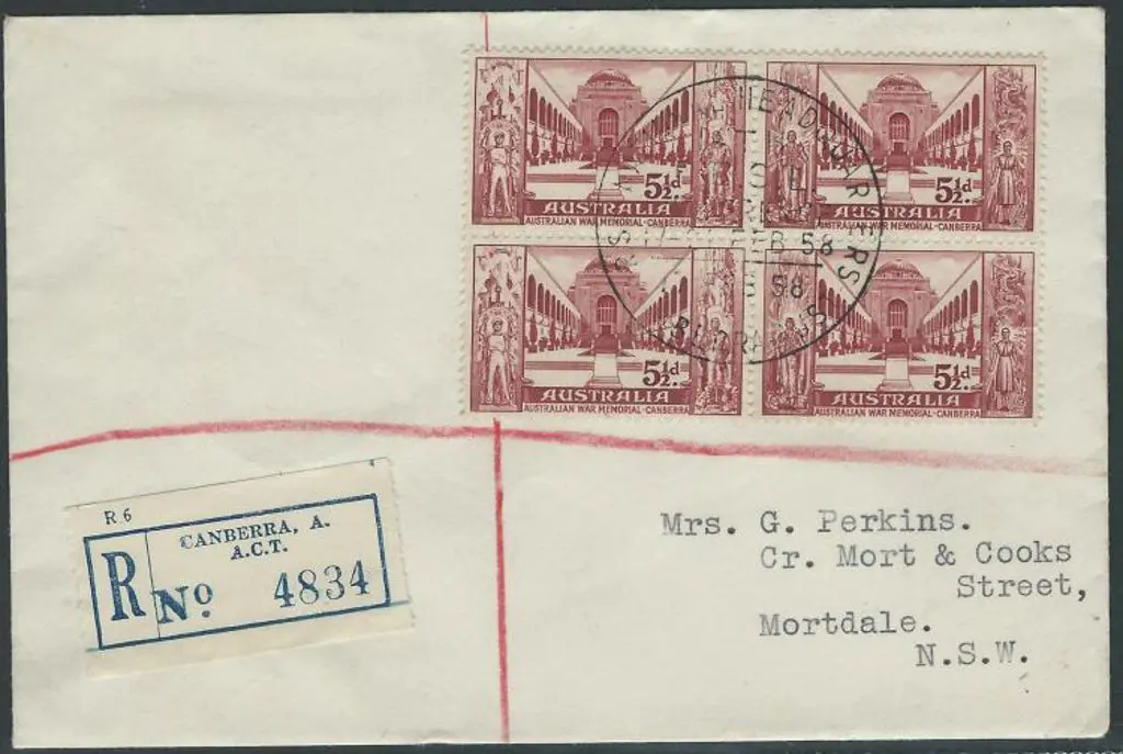 1958 (17th Feb) War Memorial block of 4 on ... Image 1++