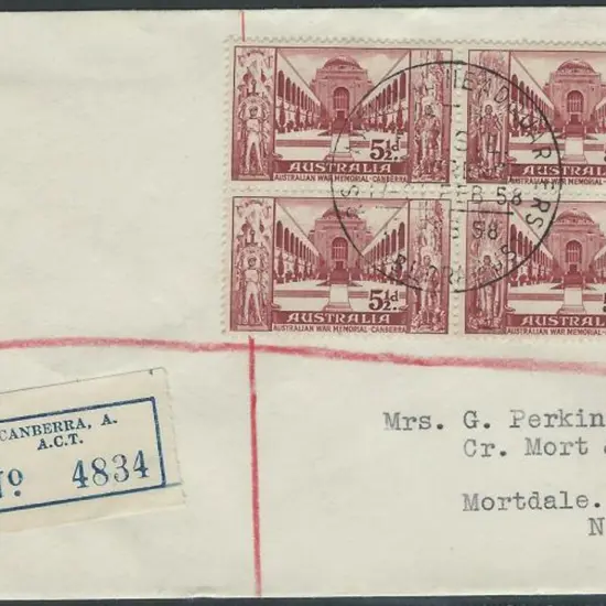 1958 (17th Feb) War Memorial block of 4 on ...