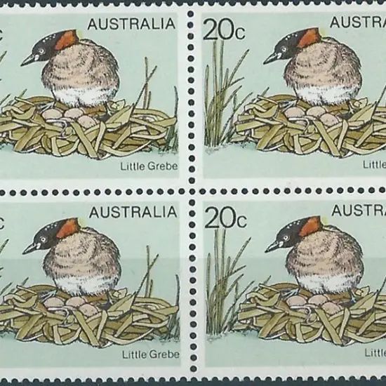 1978 20c Little Grebe block of 4 with the "Yellow ...