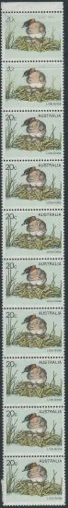 1978 20c Little Grebe marginal strip of 10 with ... Image 1++