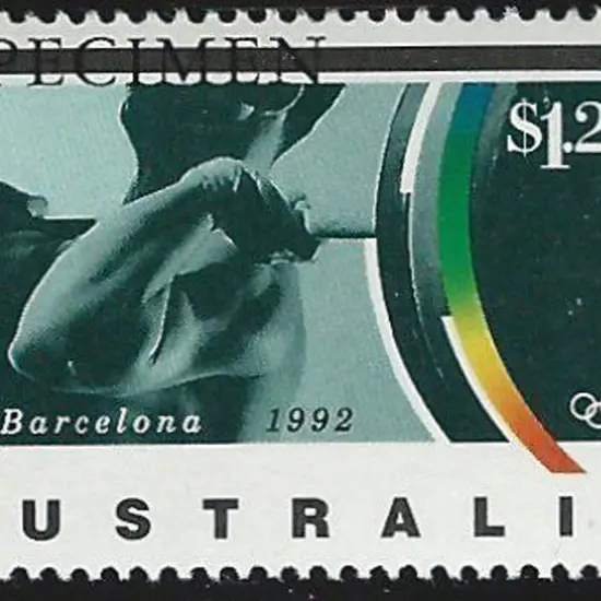 1992 $1.20 Olympics - weightlifting with upwards ...